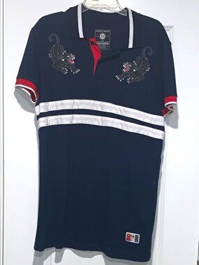 Bleecker & Mercer Men’s L Navy Panther Graphic Polo Shirt Golf SS